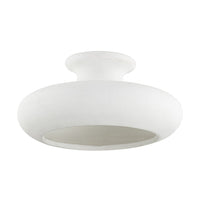 A white ceramic semi-flush mount light fixture with a textured surface, designed in a modern bowl shape, intended for indoor use.