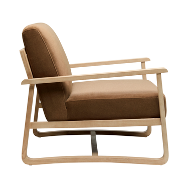 Brown armchair with wooden frame on a white background