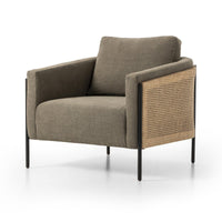 Brown armchair with woven details on a white background