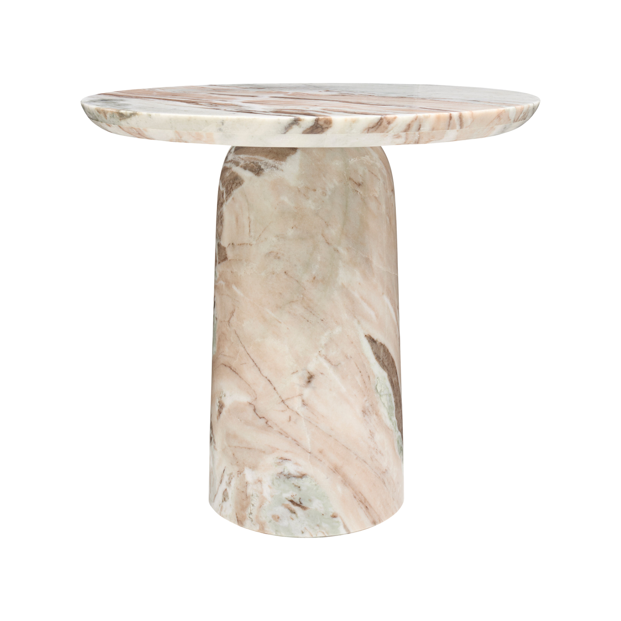 Marble-patterned side table on a white background