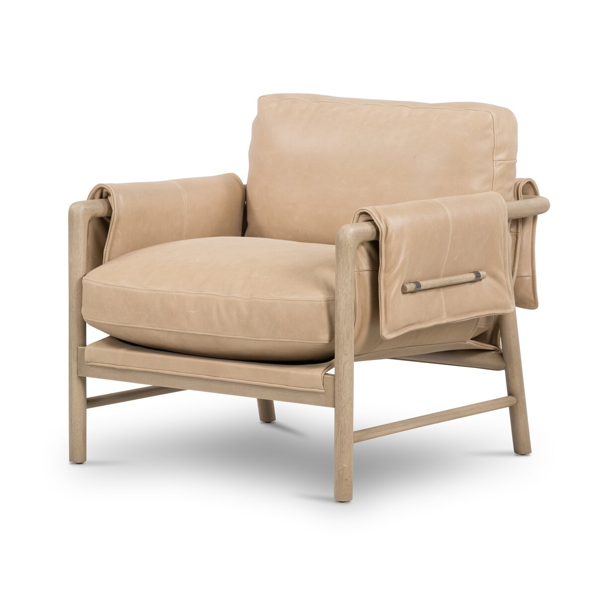 Beige armchair with a blanket on a white background