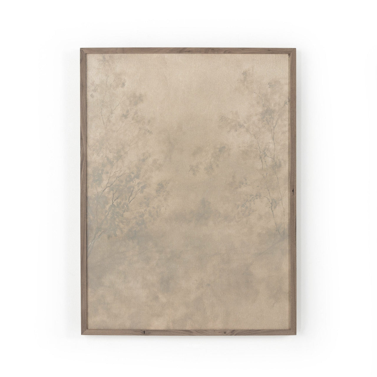 A framed artwork featuring a textured beige surface with a wooden frame, reflecting early Impressionism style.