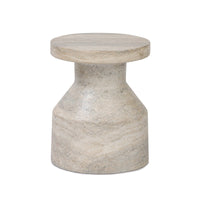 Marble side table with a round top and cylindrical base on a white background