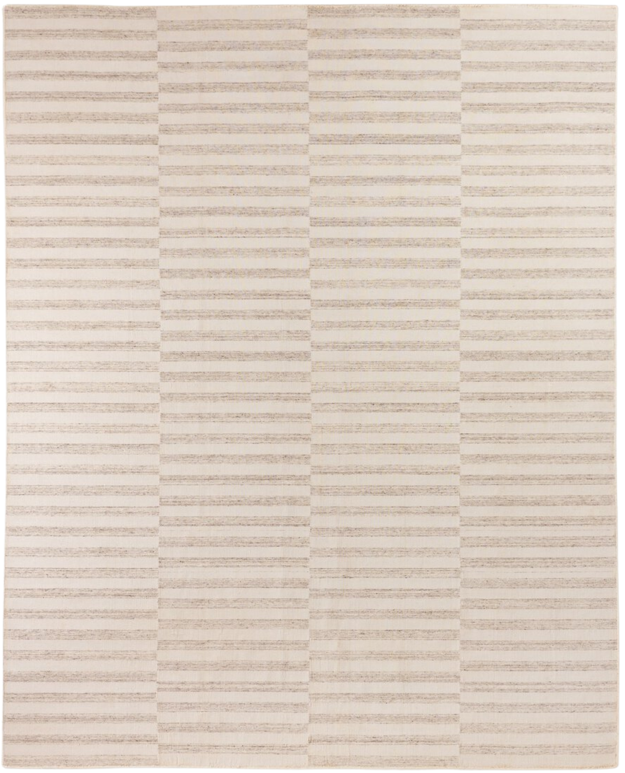 Beige area rug with a striped pattern on a white background