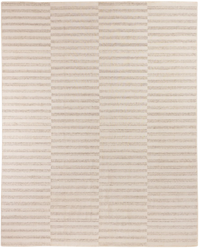Beige area rug with a striped pattern on a white background